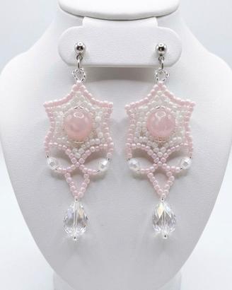 Orecchini Eleganti Artigianali Pietre quarzo rosa