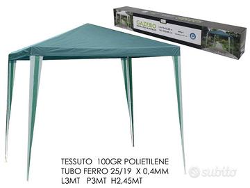GAZEBO DA GIARDINO 3X3 METRI VERDE IN POLIETILENE