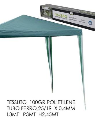 GAZEBO DA GIARDINO 3X3 METRI VERDE IN POLIETILENE