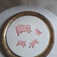 vassoio silver plate e ceramica con  maiali