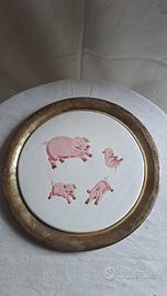vassoio silver plate e ceramica con  maiali