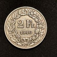 Moneta Argento 2 Franchi Svizzera