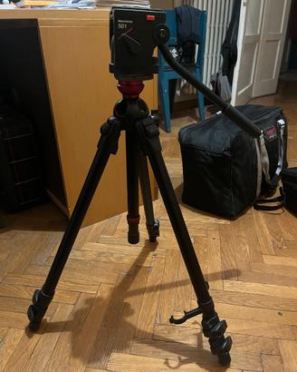Treppiede Manfrotto 755B + testa 501 + borsa