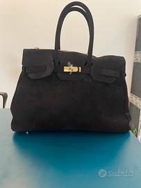 Borsa in pelle scamosciata in stile Birkin