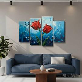 Quadro fiori tulipani dipinto a  mano 120x65cm