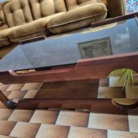 Tavolino da salotto vintage in legno e vetro