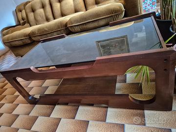 Tavolino da salotto vintage in legno e vetro