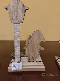 porta candela in legno con babbo natale 