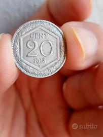 Moneta 20 Centesimi 1918 con asse di conio ruotato