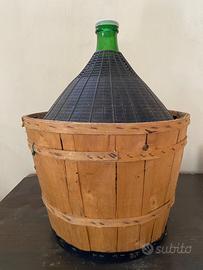 Damigiana vintage 54L con cesto legno per arredo