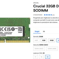 Crucial 32GB DDR4-3200 SODIMM RAM PORTATILE LAPTOP