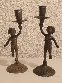 COPPIA DI  PUTTI PORTA CANDELA VINTAGE  