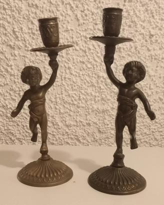 COPPIA DI  PUTTI PORTA CANDELA VINTAGE  