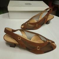 Sandali eleganti donna, in pelle e rete, numero 36