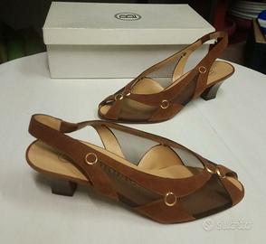 Sandali eleganti donna, in pelle e rete, numero 36