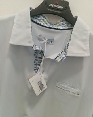 polo in cotone bianco con contrasto tg XL