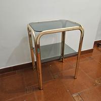 Carello porta TV in ottone con piani in vetro