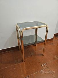 Carello porta TV in ottone con piani in vetro