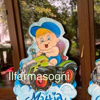 Cicogna in legno cartellone fiocco nascita