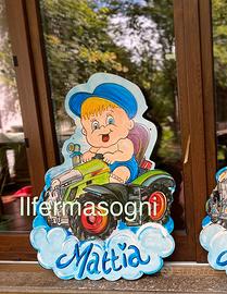 Cicogna in legno cartellone fiocco nascita