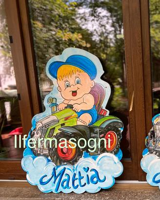 Cicogna in legno cartellone fiocco nascita