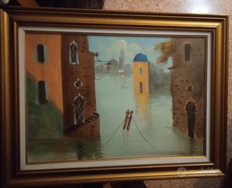 Dipinto originale Venezia con cornice dorata