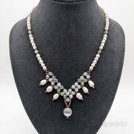 Collana vintage perle di fiume gemme sposa