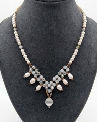 Collana vintage perle di fiume gemme sposa