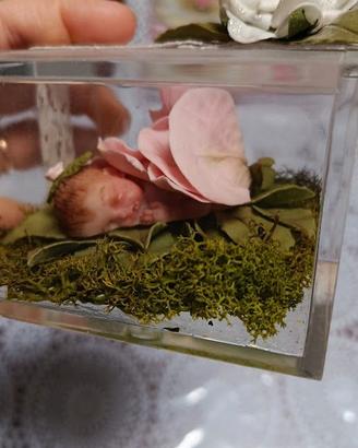 Bimba neonata petali di rosa in pasta polimerica