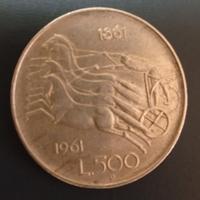 Moneta 500 Lire Argento 1961 Centenario Unità