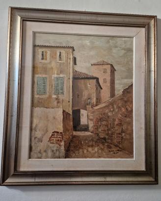 Pittura a olio vicolo toscano