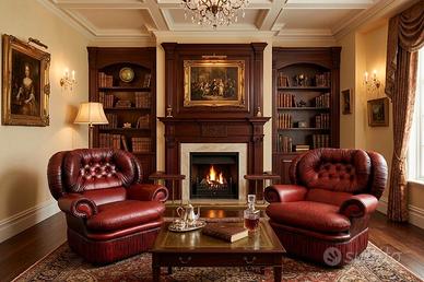Coppia poltrone Chesterfield bergere in pelle