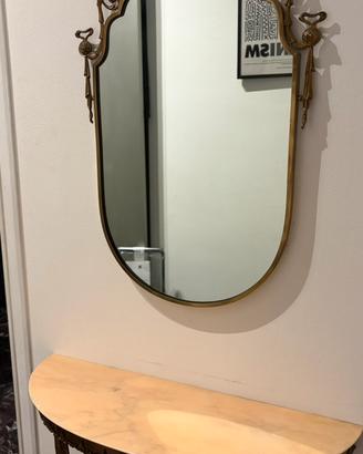 Coppia specchio e consolle in marmo e ottone