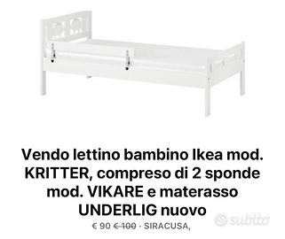 lettino bambino Ikea mod. KRITTER,+materasso e sp