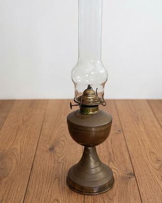 Lampada a olio antica in ottone - vetro originale