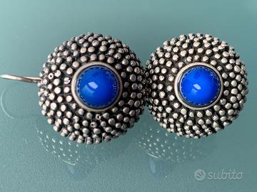 Orecchini argento 925 pendenti pietra blu - tondi