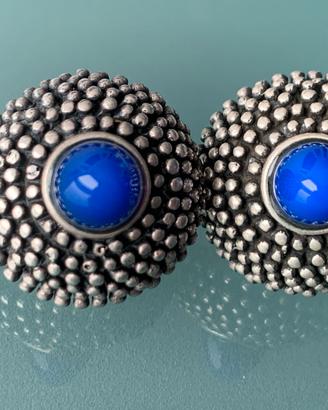 Orecchini argento 925 pendenti pietra blu - tondi