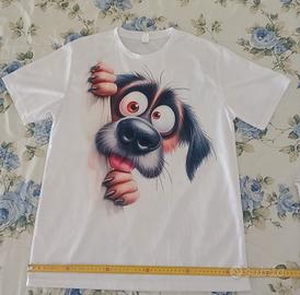 T-shirt nuova bianca con stampa cane 3D i