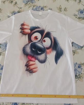 T-shirt nuova bianca con stampa cane 3D i