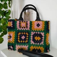 Borsa in vera pelle e lana cotta