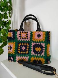 Borsa in vera pelle e lana cotta