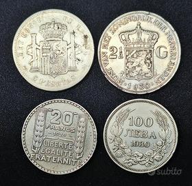 Lotto di 4 monete d'argento