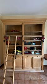 Libreria Classica Legno Chiaro con Scala Scorrevol