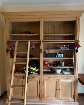 Libreria Classica Legno Chiaro con Scala Scorrevol
