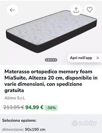 Materasso MiaSuite Memory Foam 90x190 h20cm NUOVO!