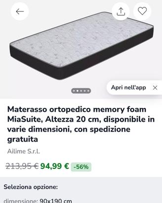 Materasso MiaSuite Memory Foam 90x190 h20cm NUOVO!