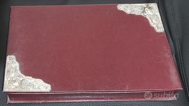 Scatola da scrittoio in pelle e argento + acces