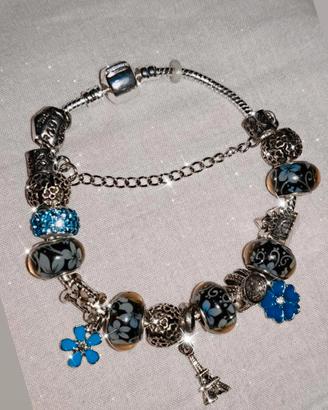 bracciale torre Eiffel blu modello simile a pandor