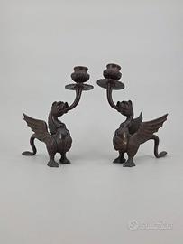 Coppia di Candelieri Zoomorfi Draghi in bronzo XIX