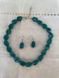Collana + orecchini in malachite verde